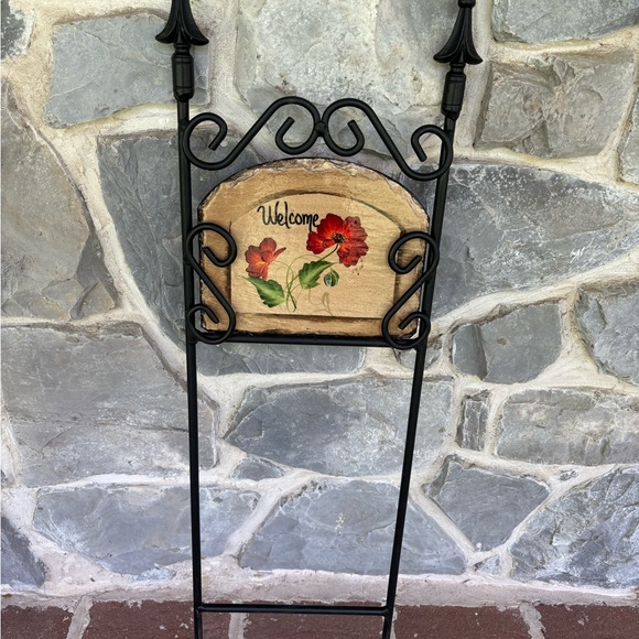 Handcrafted Black wrought iron Sign with beautiful handmade slate welcome sign